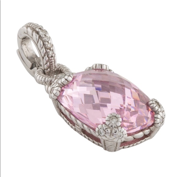 Judith Ripka Pink Quartz & Diamond Silver Pendant - Picture 2 of 2